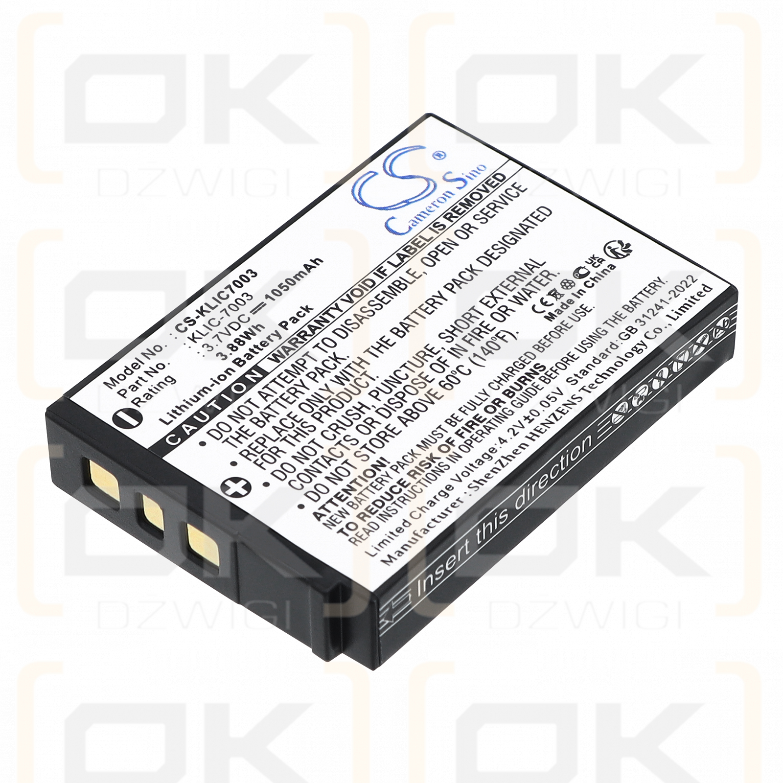 Replacement Battery for Kodak EasyShare Z950 / KLIC-7003 1050 mAh Li-ion 3.7 V (Cameron Sino)