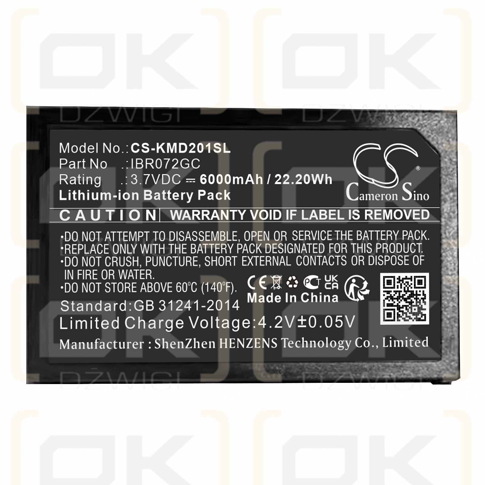 IES AD201-1 / IBR072GC 6000mAh Li-ion 3.7V (Cameron Sino)