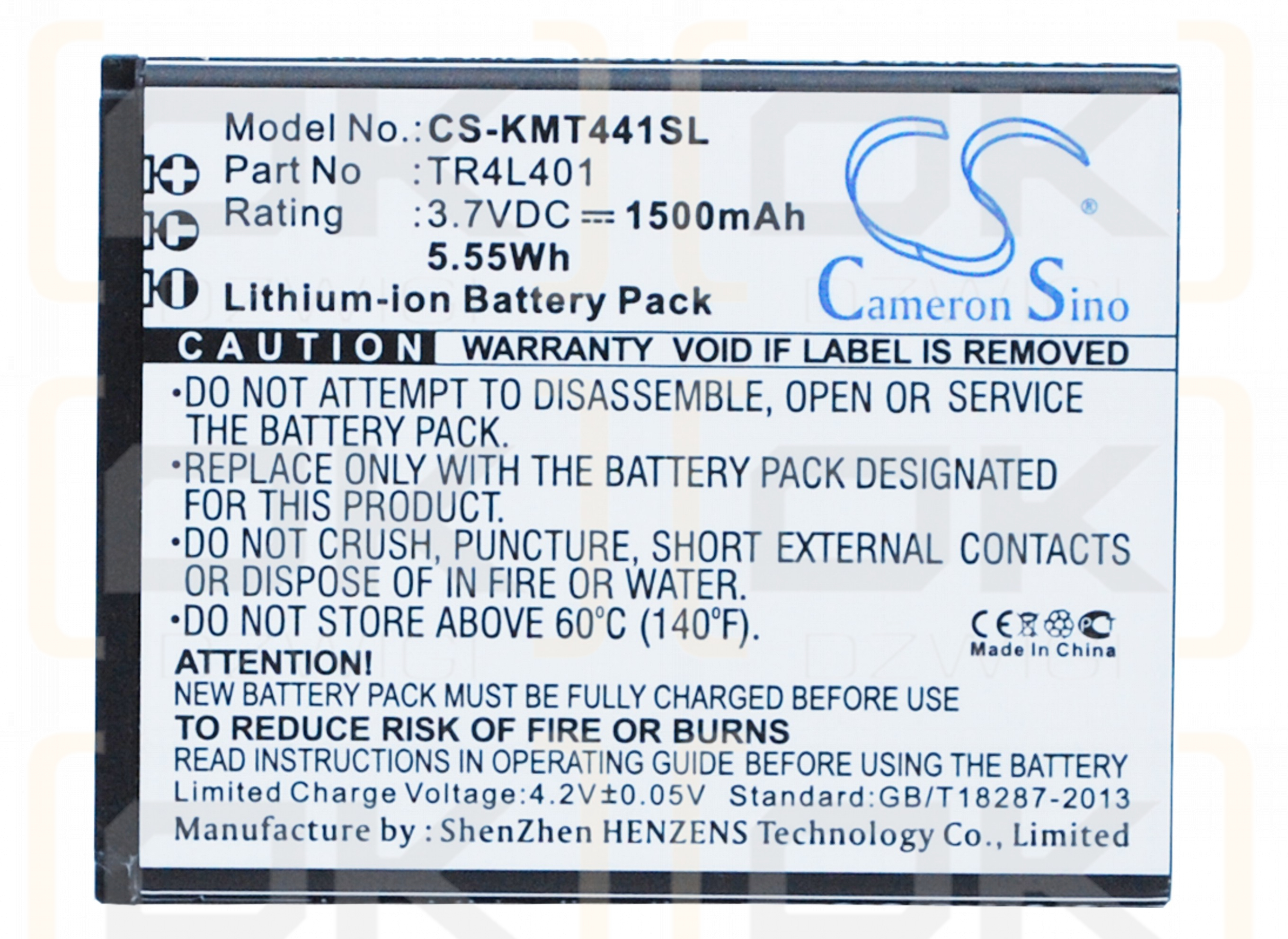 KAZAM TR4L4044044-01 / TR4L401 1500mAh Li-ion 3.7V (Cameron Sino)