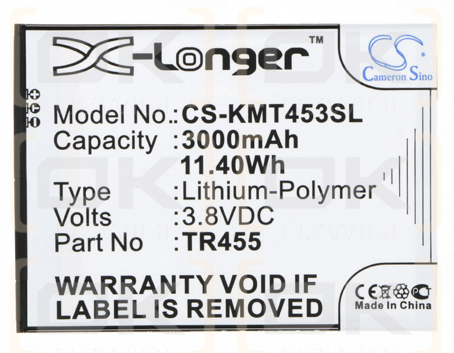 KAZAM TR45544044-01 / TR455 3000 mAh Li-Polymer 3.8 V (Cameron Sino)