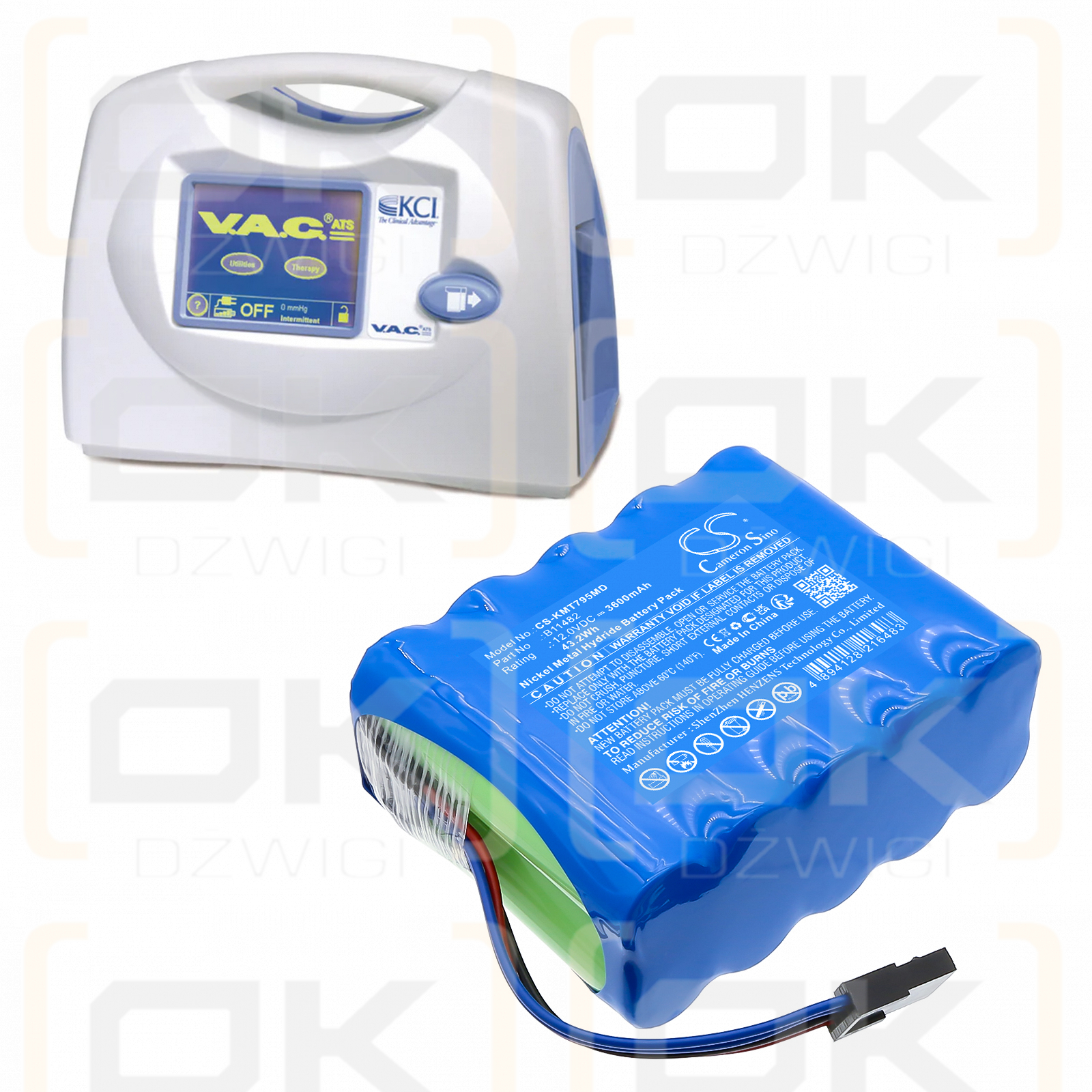 KCI Vacuum ATS Therapy / B11482 3600mAh Ni-MH 12.0V (Cameron Sino)