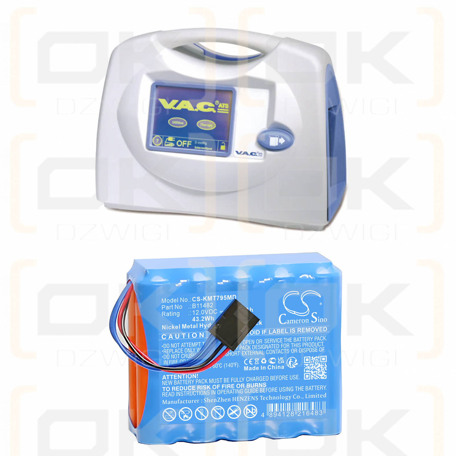 KCI Vacuum ATS Therapy / B11482 3600mAh Ni-MH 12.0V (Cameron Sino)