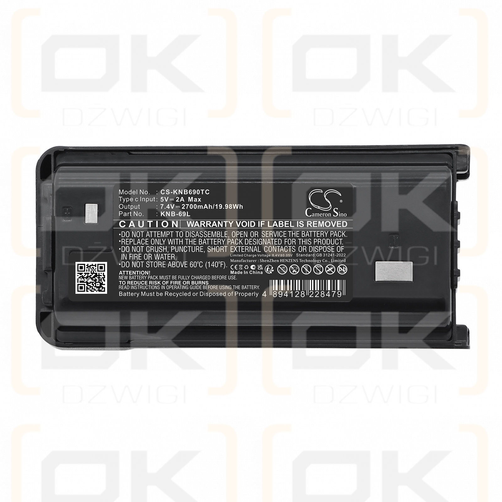 Batería de repuesto para Kenwood TK-D340 / KNB-69L, 2700 mAh, iones de litio, 7,4 V (Cameron Sino)