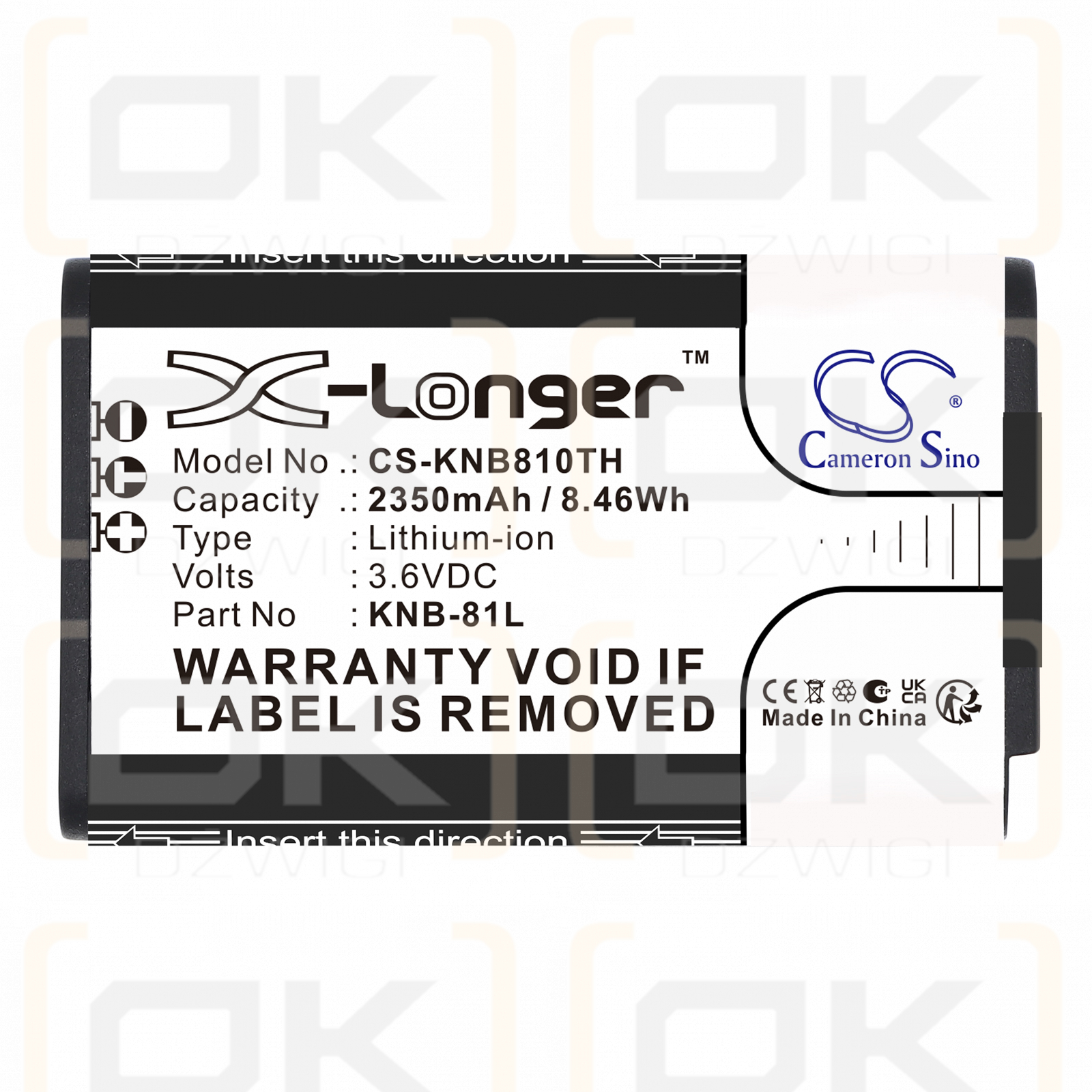 Batería de repuesto para Kenwood TK-3601D / KNB-81L, 2350 mAh, iones de litio, 3,6 V (Cameron Sino)