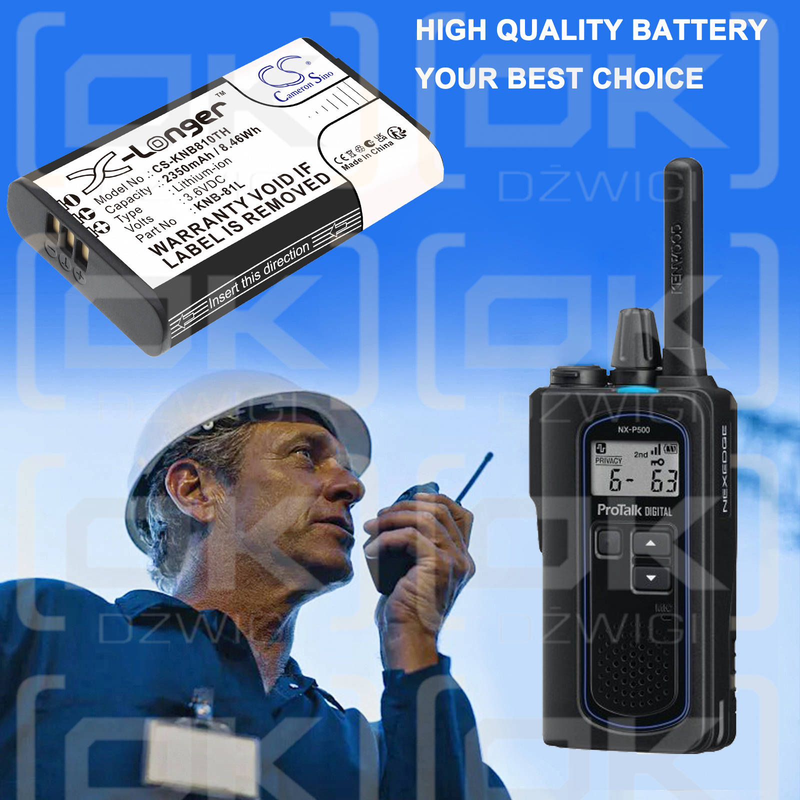 Batería de repuesto para Kenwood TK-3601D / KNB-81L, 2350 mAh, iones de litio, 3,6 V (Cameron Sino)