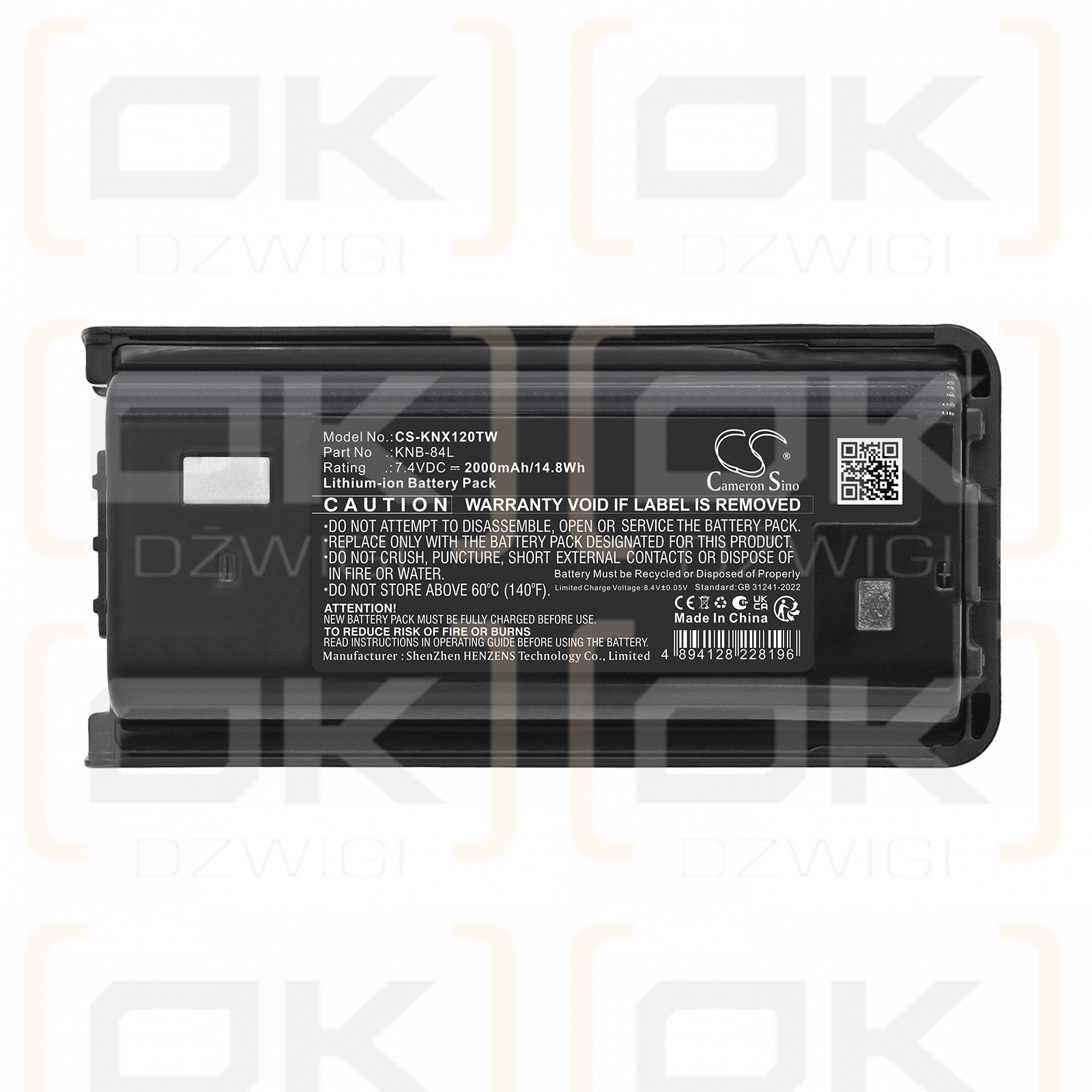 Batería de repuesto para Kenwood TK-3710X / KNB-84L, 2000 mAh, iones de litio, 7,4 V (Cameron Sino)