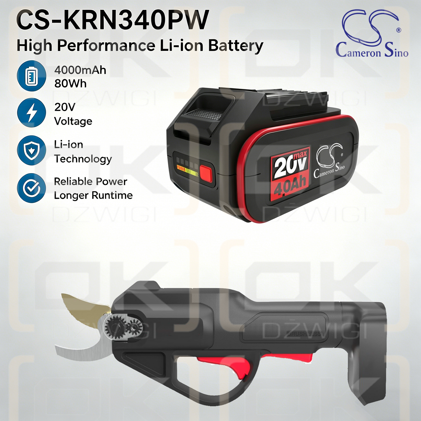 Ersatzakku für Kress KG756E.9 / KA3000 4000 mAh Li-Ion 20V (Cameron Sino)