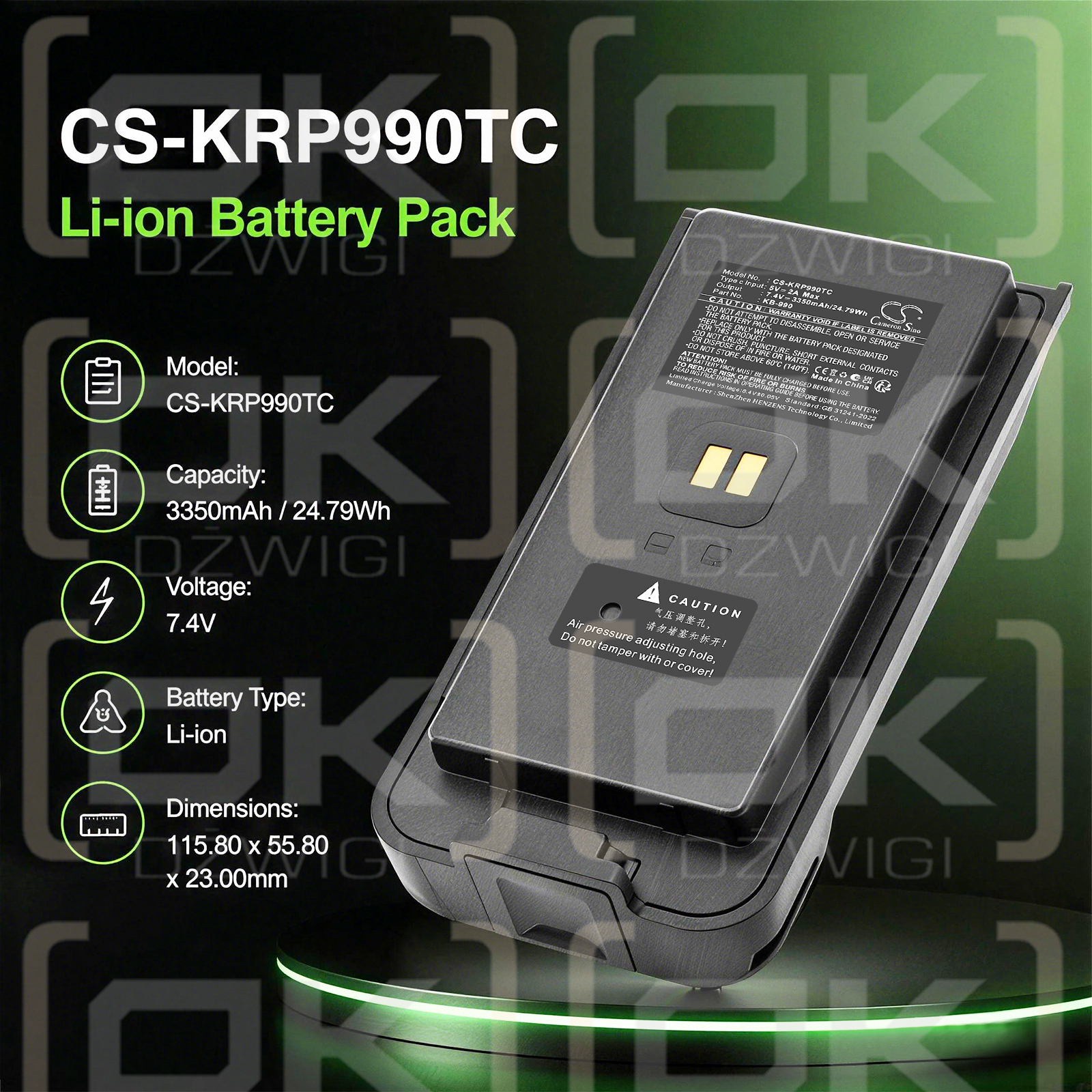 Batería de repuesto para Kirisun DP995 / KB-98A 3350 mAh Li-ion 7,4 V (Cameron Sino)