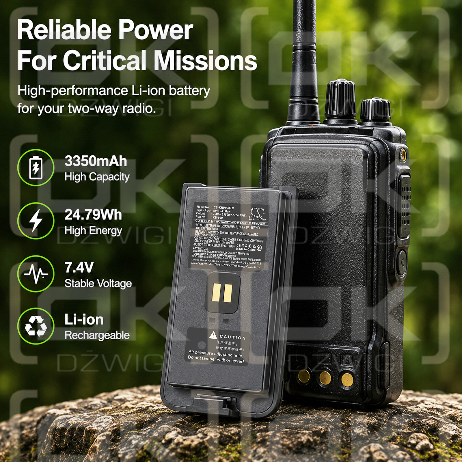 Batería de repuesto para Kirisun DP995 / KB-98A 3350 mAh Li-ion 7,4 V (Cameron Sino)