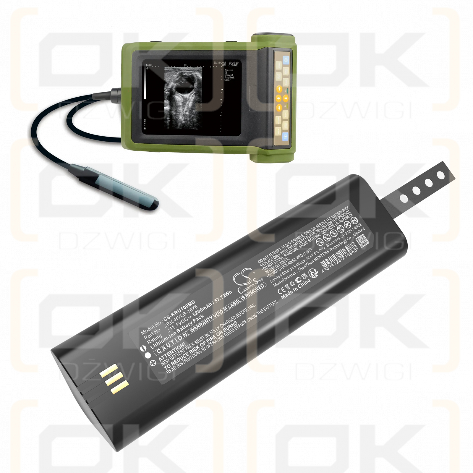 KAIXIN RKU10 Veterinär-Ultraschallgerät / HYLB-1676 5200 mAh Li-Ion 11,1 V (Cameron Sino)