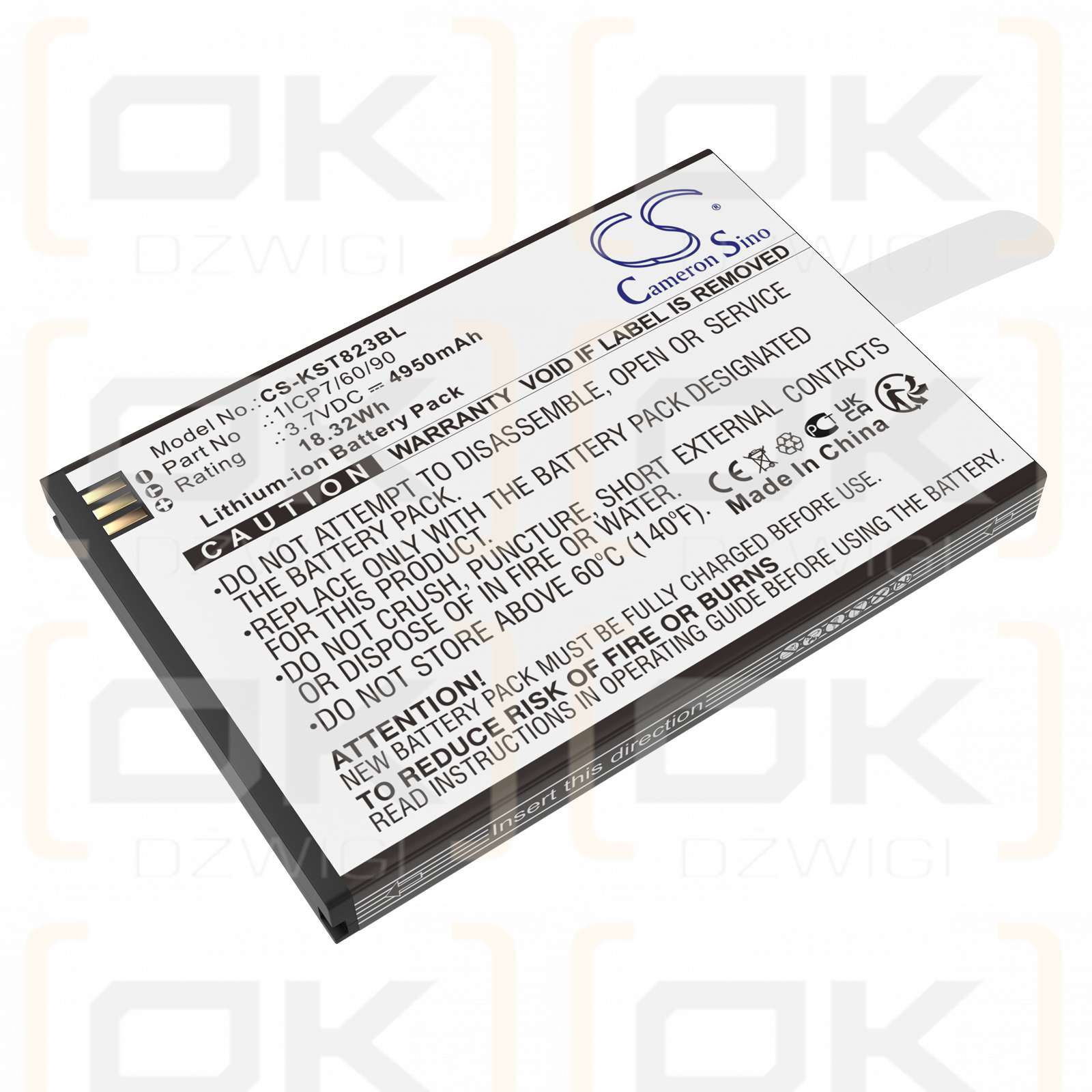 Pcs KS8223 / 1ICP7/60/90 4950mAh Li-ion 3.7V (Cameron Sino)
