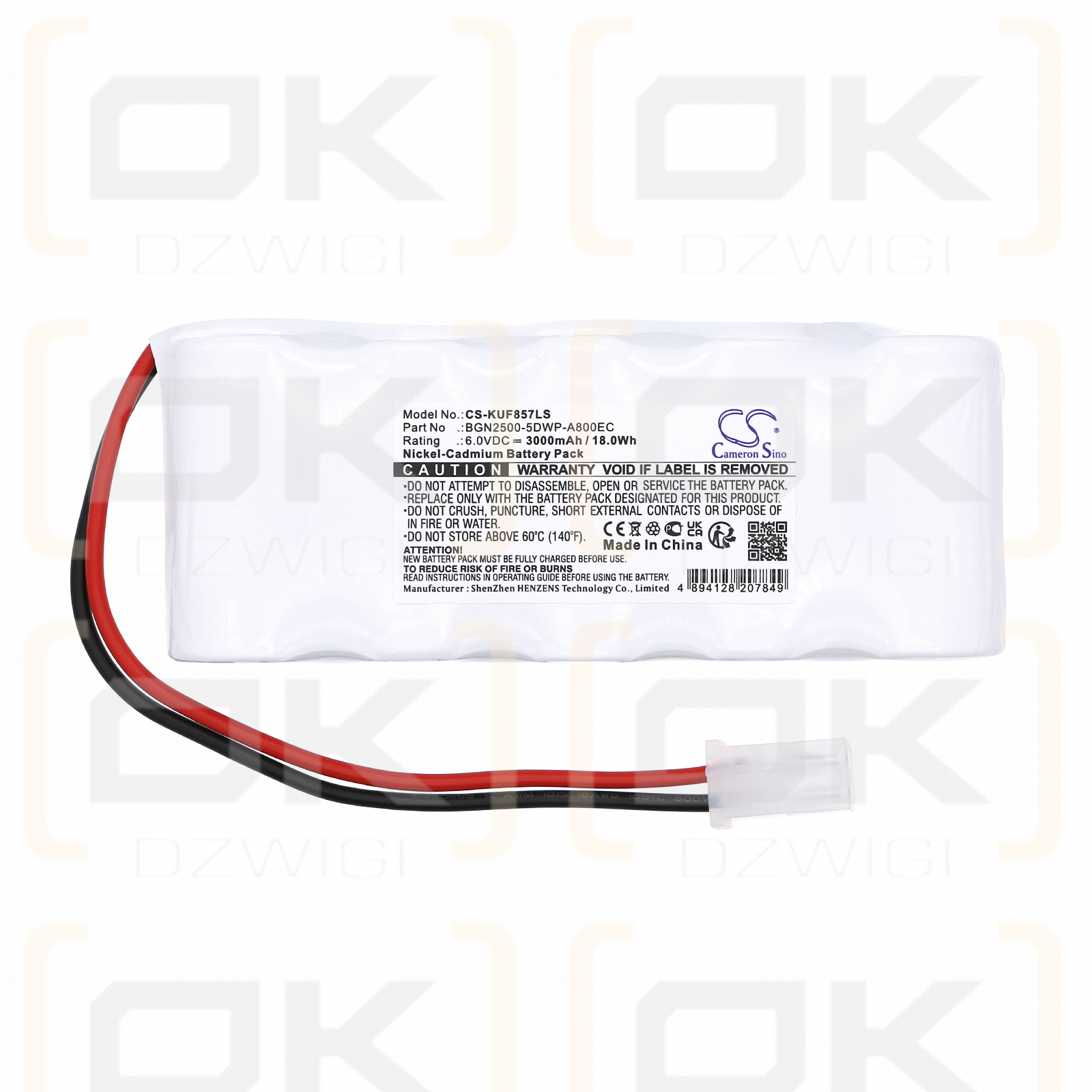 Kaufel 850.0057 / BGN2500-5DWP-A800EC 3000mAh Ni-CD 6.0V (Cameron Sino)