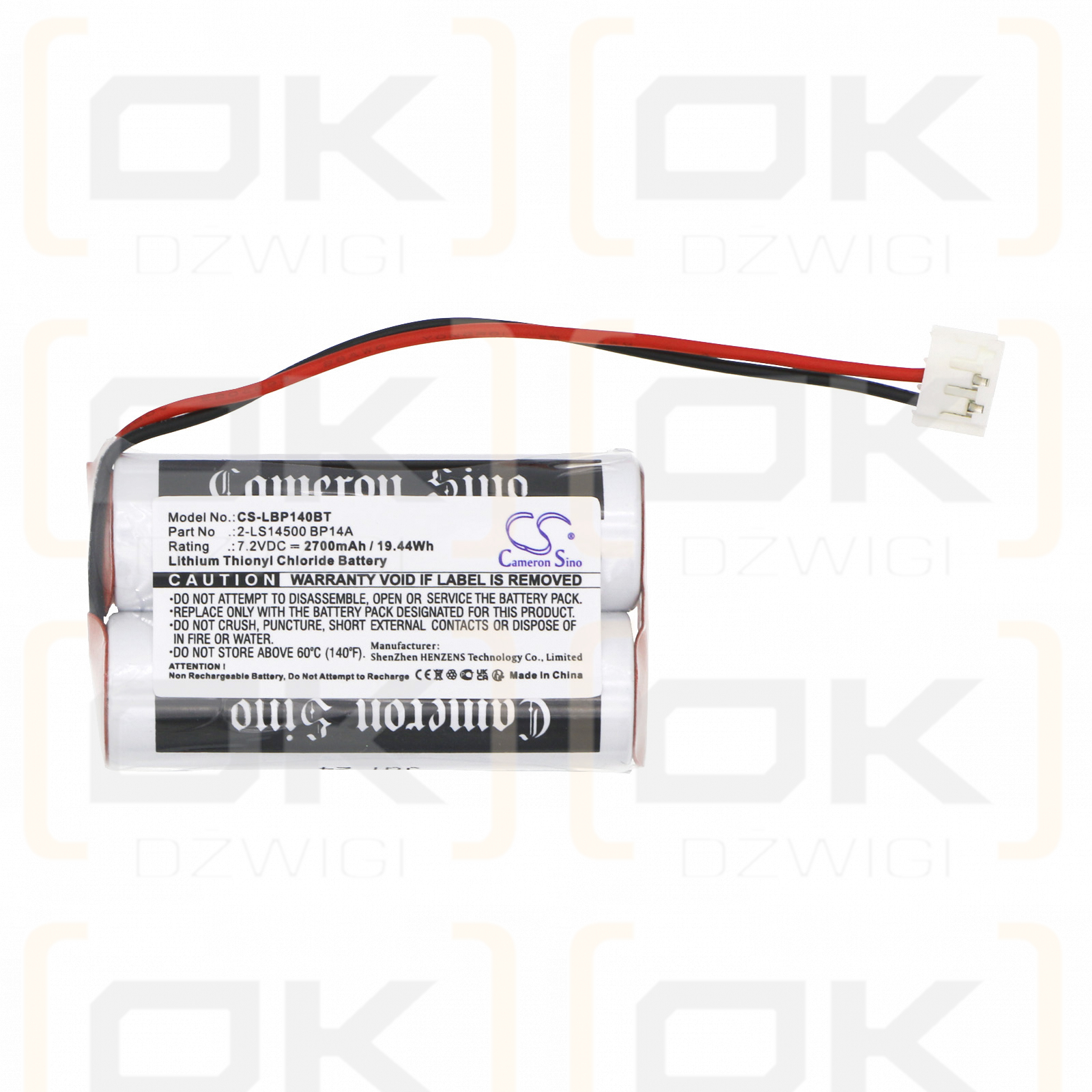 Label Alcose / 2-LS14500 BP14A 2700mAh Li-SOCl2 7.2V (Cameron Sino)