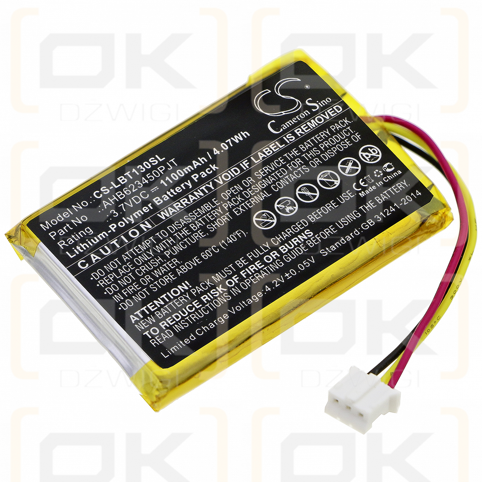 Listen Technologies LBT-1300 / AHB623450PJT 1100mAh Li-Polymer 3.7V (Cameron Sino)