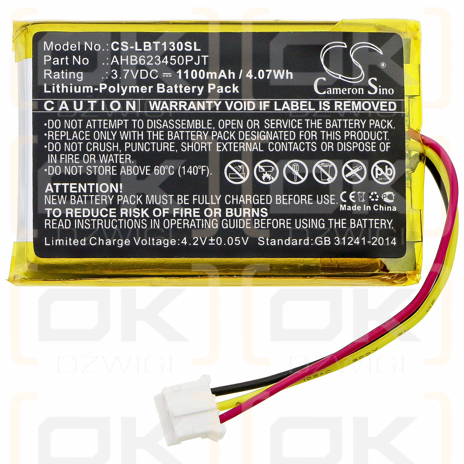 Listen Technologies LBT-1300 / AHB623450PJT 1100mAh Li-Polymer 3.7V (Cameron Sino)