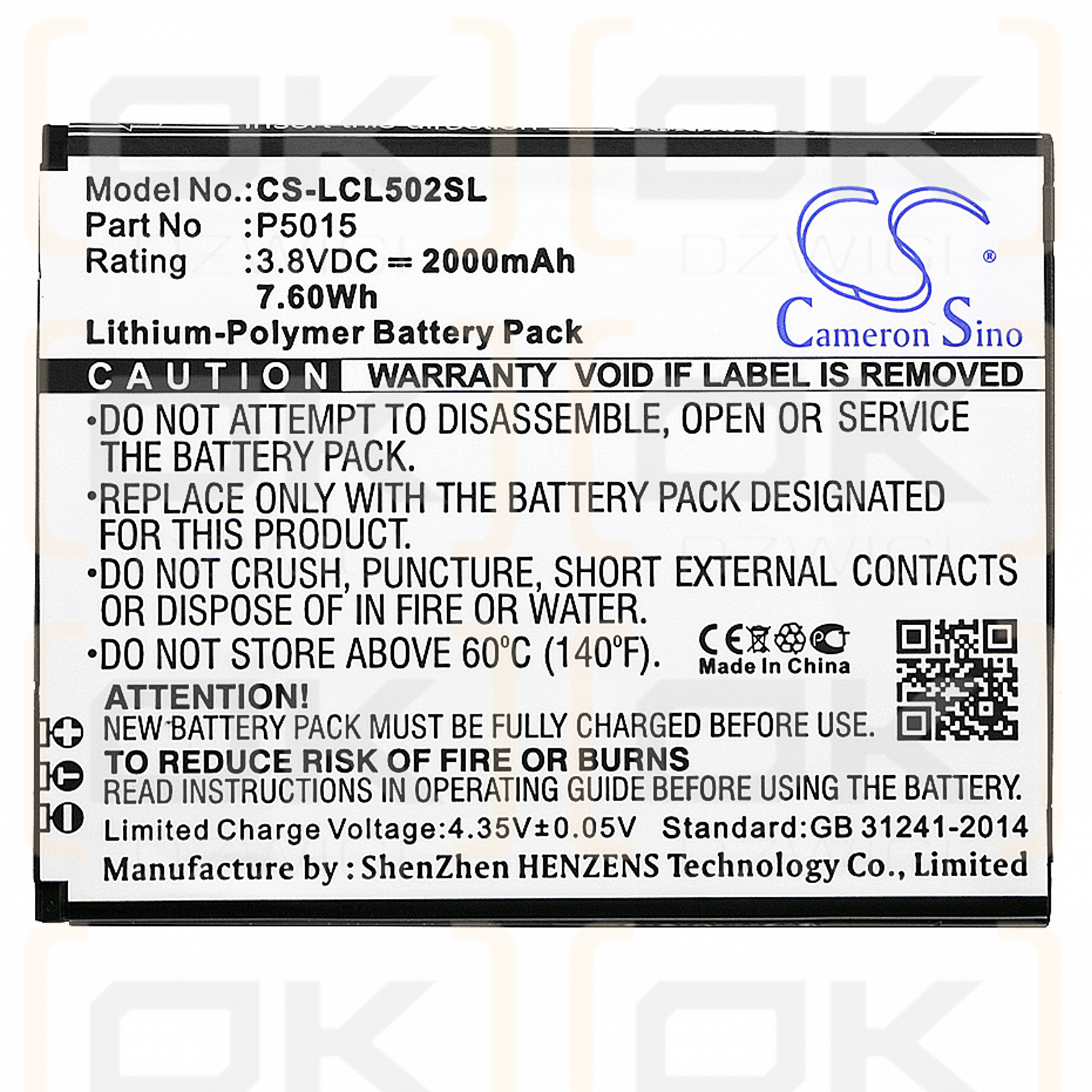 Logicom L-ITE 502 / P5015 2000mAh Li-Polymer 3.8V (Cameron Sino)