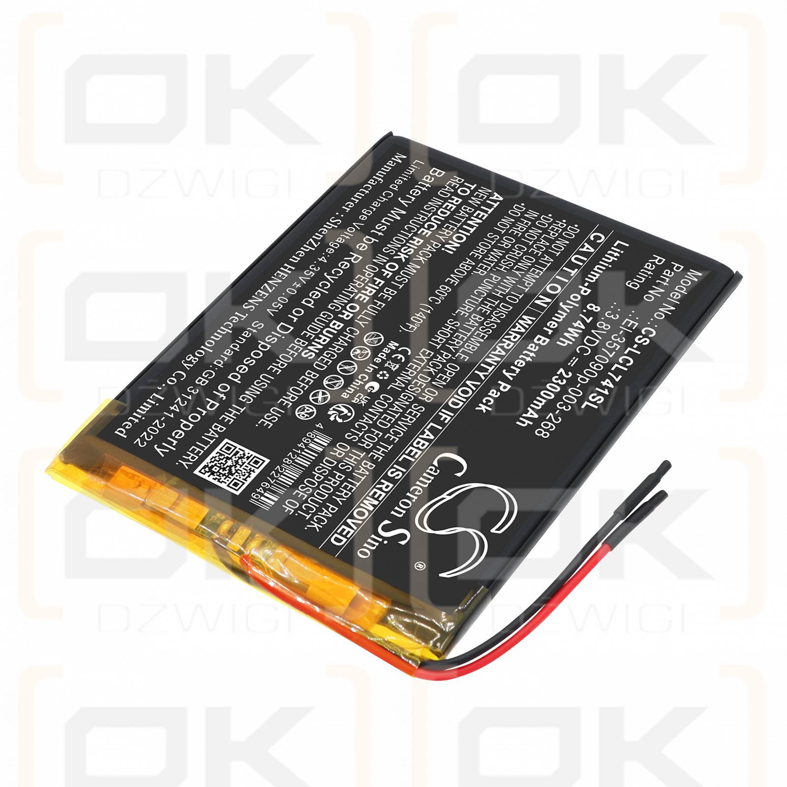 Replacement Battery for Logicom L-ement Tab 741 / El-357090p-003-268 2300 mAh Li-Polymer 3.8 V (Cameron Sino)