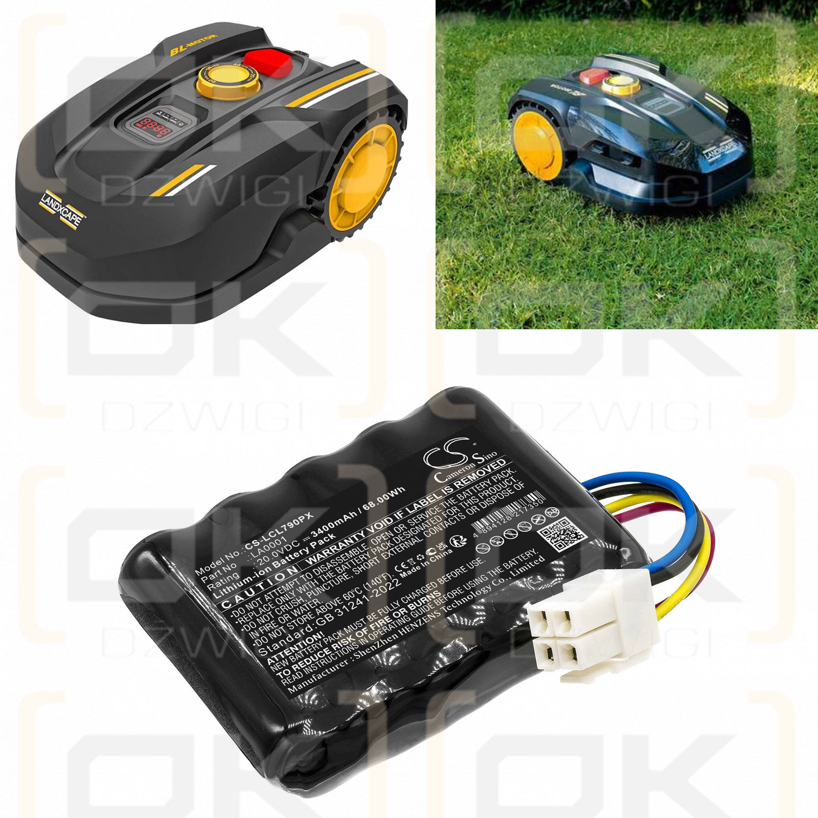 Landxcape LX799 300 m² / LA0001 3400 mAh, iones de litio, 20,0 V (Cameron Sino)