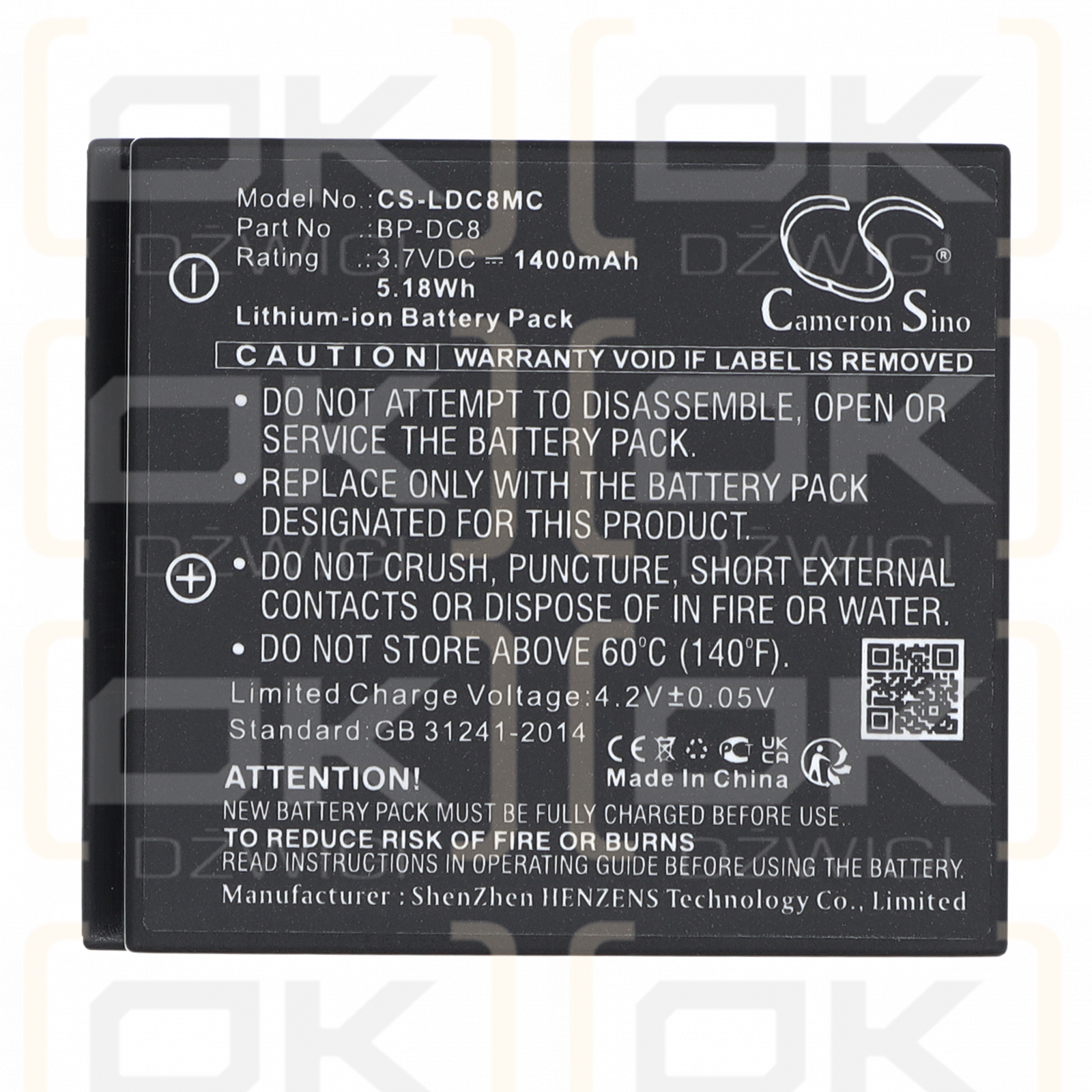 Replacement Battery for Leica X1 / BP-DC8 1400 mAh Li-ion 3.7 V (Cameron Sino)