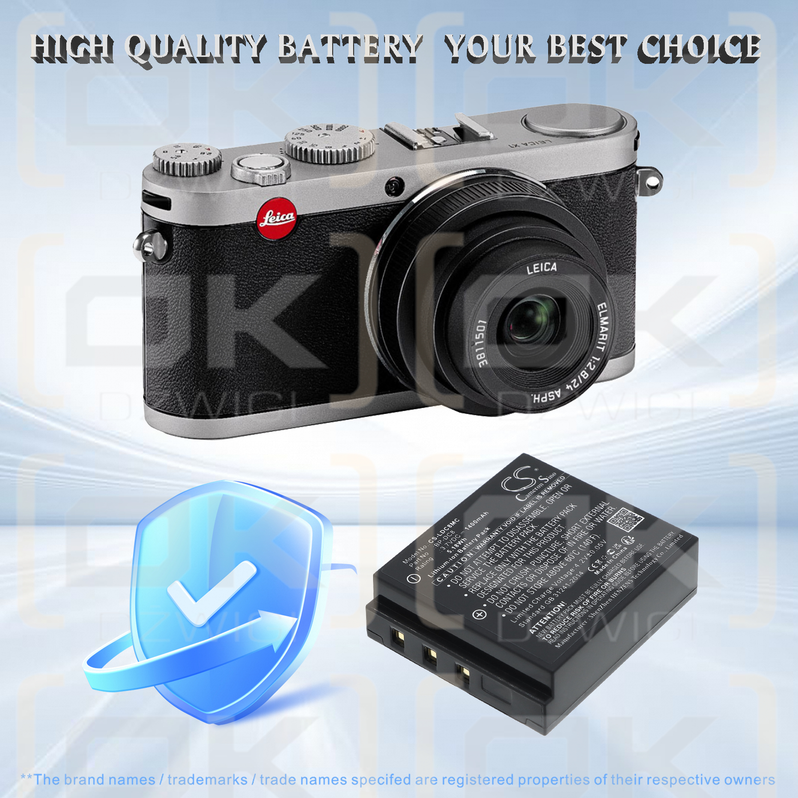 Replacement Battery for Leica X1 / BP-DC8 1400 mAh Li-ion 3.7 V (Cameron Sino)