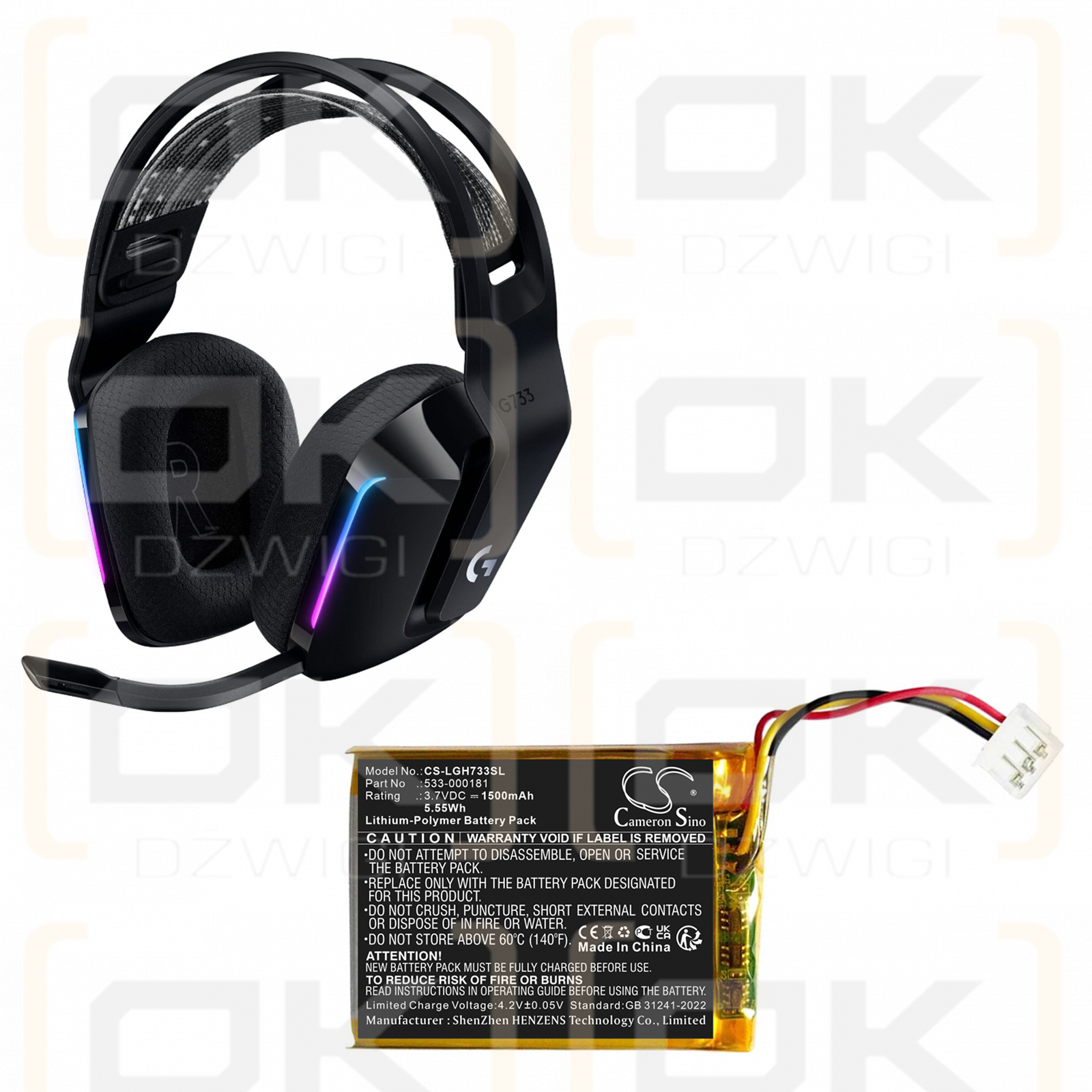 Logitech G733 / 533-000181 1500 mAh Li-Polymer 3,7 V (Cameron Sino)