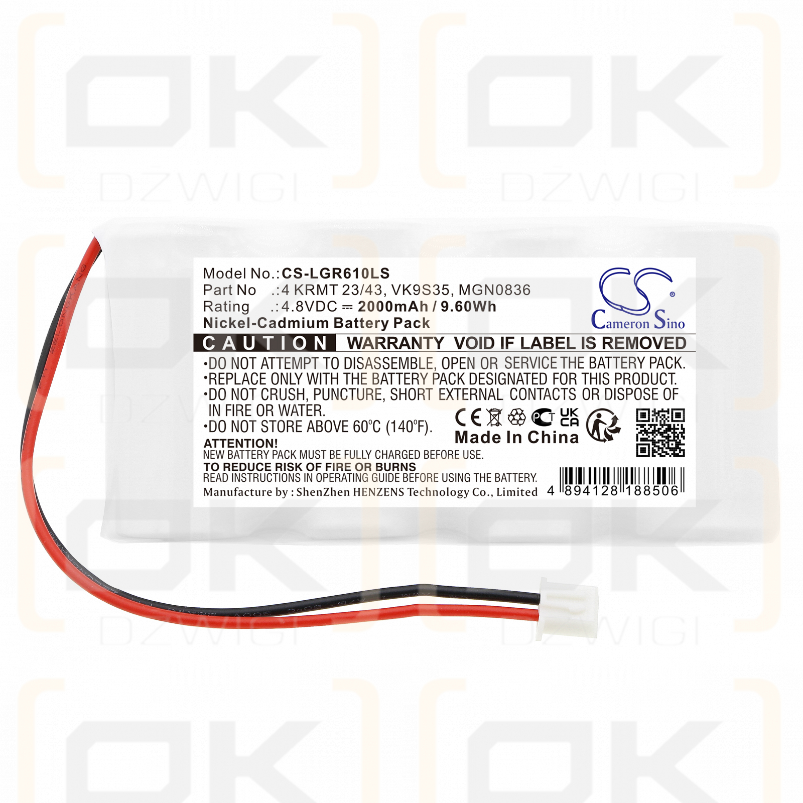 Legrand SEA39782 / 4 KRMT 23/43 2000mAh Ni-CD 4.8V (Cameron Sino)