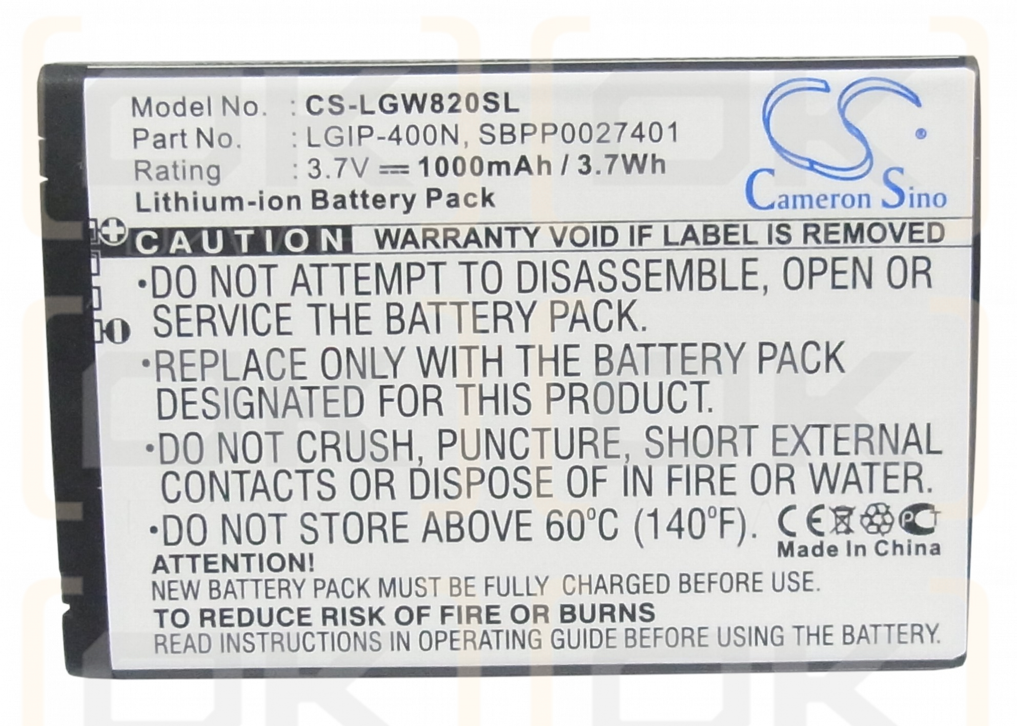 LG GW880 OPhone / SBPP0027401 1000mAh Li-ion 3.7V (Cameron Sino)