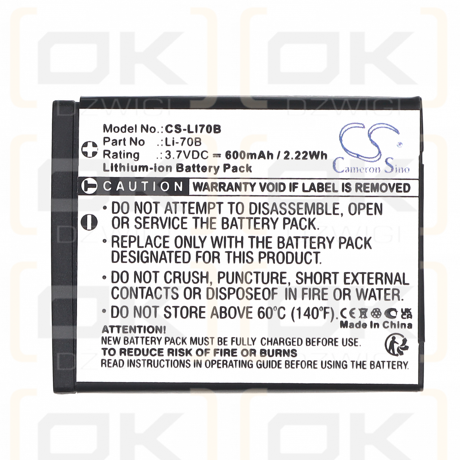 Olympus VG-140 / Li-70B 600 мАч Li-ion 3,7 В (Cameron Sino)