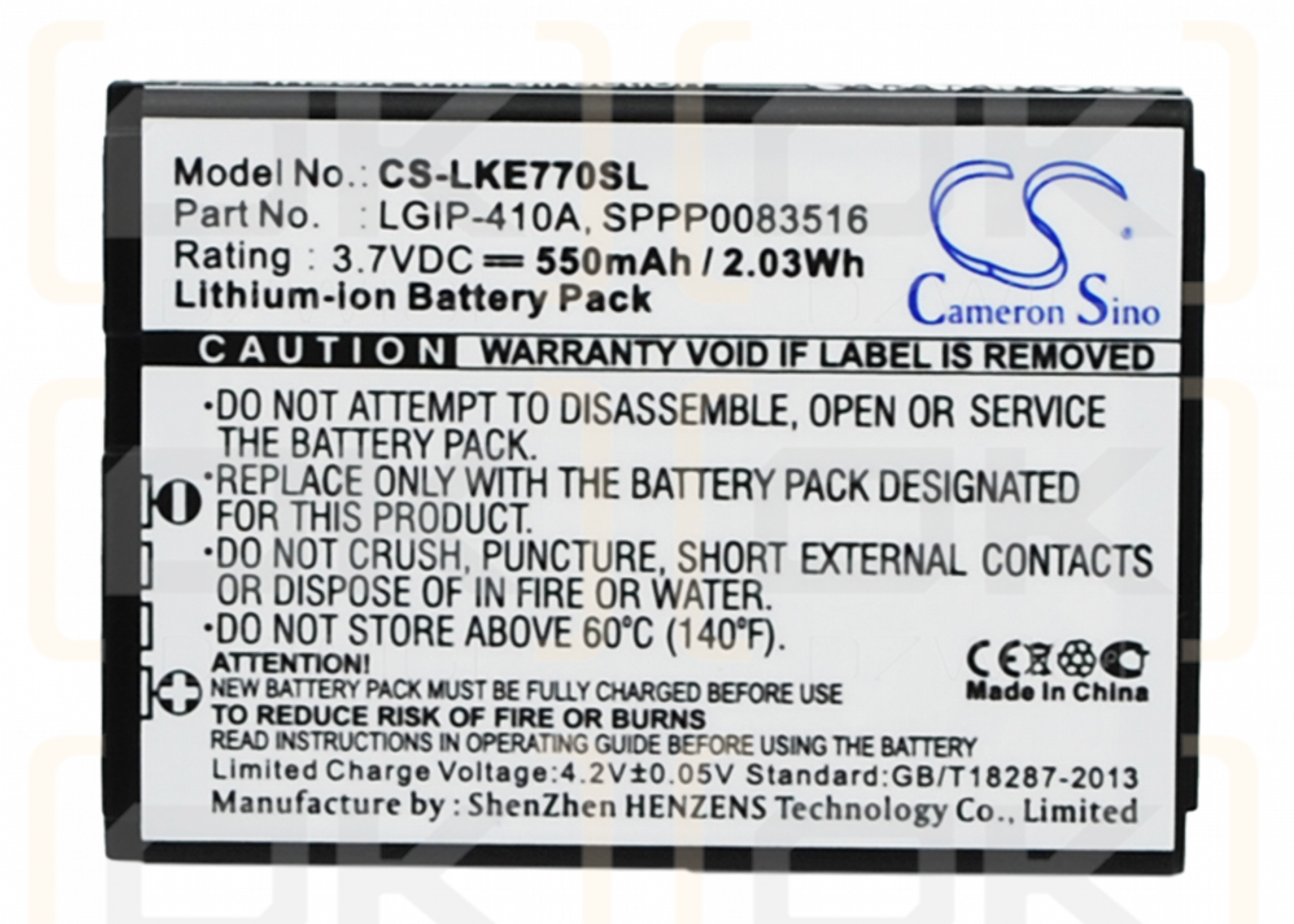 LG KF500 / LGIP-410A 550mAh Li-ion 3.7V (Cameron Sino)