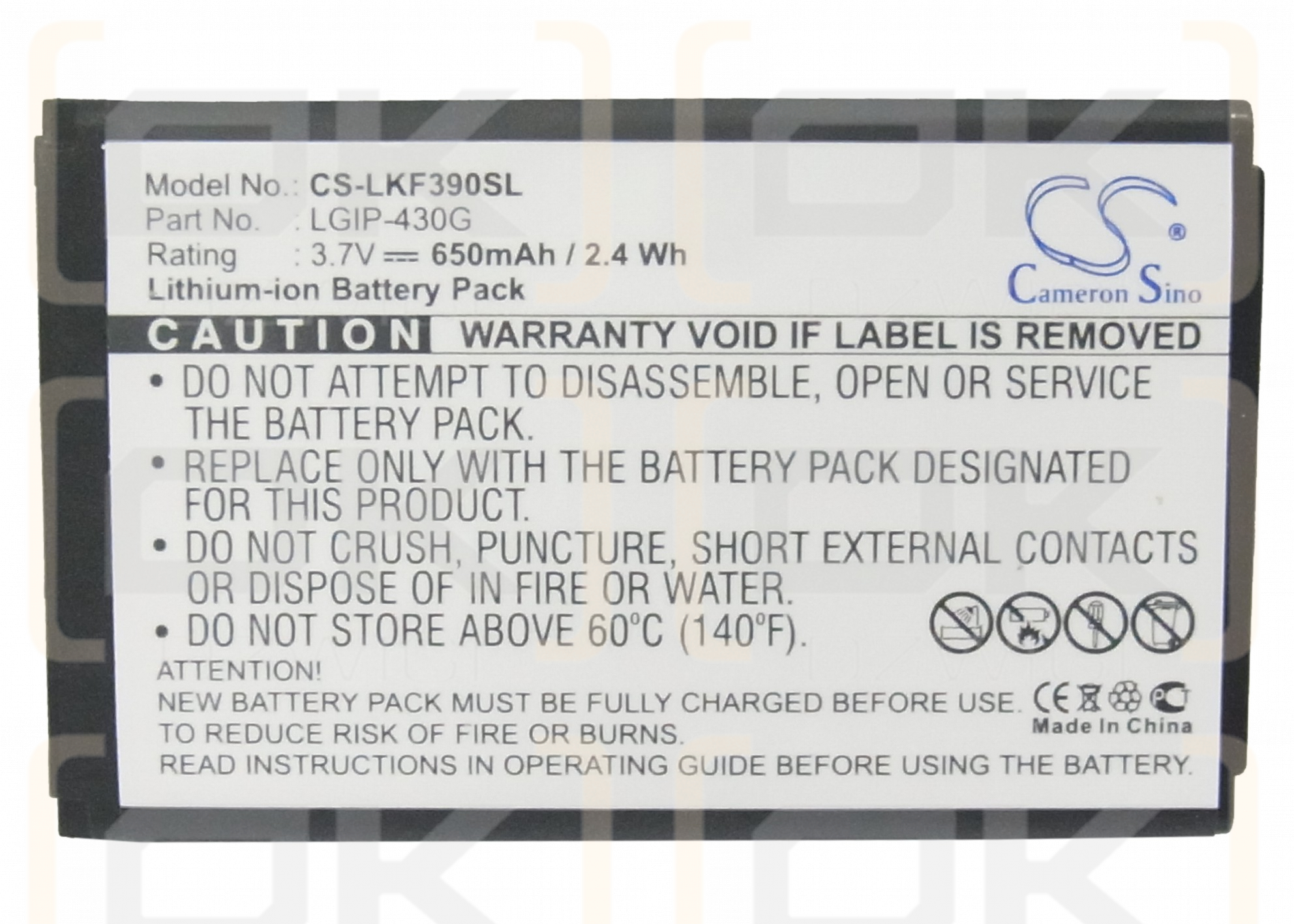 LG GU230 / LGIP-430G 650mAh Li-ion 3.7V (Cameron Sino)