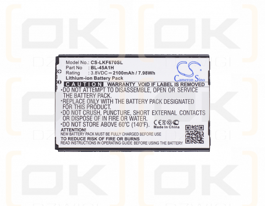 LG K430DSF / BL-45A1H 2100mAh Li-ion 3.8V (Cameron Sino)