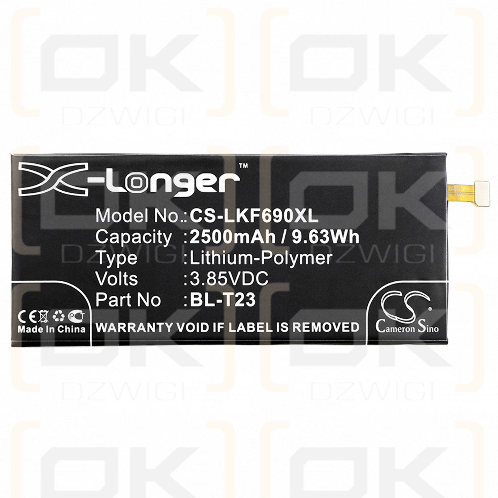 LG F690S / BL-T23 2500mAh Li-Polymer 3.85V (Cameron Sino)