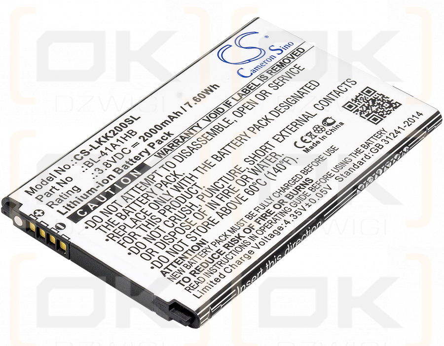 LG LS676 / BL-41A1HB 2000 mAh Li-Ion 3,8 V (Cameron Sino)