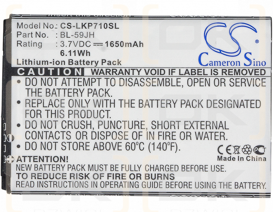 LG VS890 / BL-59JH 1650mAh Li-ion 3.7V (Cameron Sino)