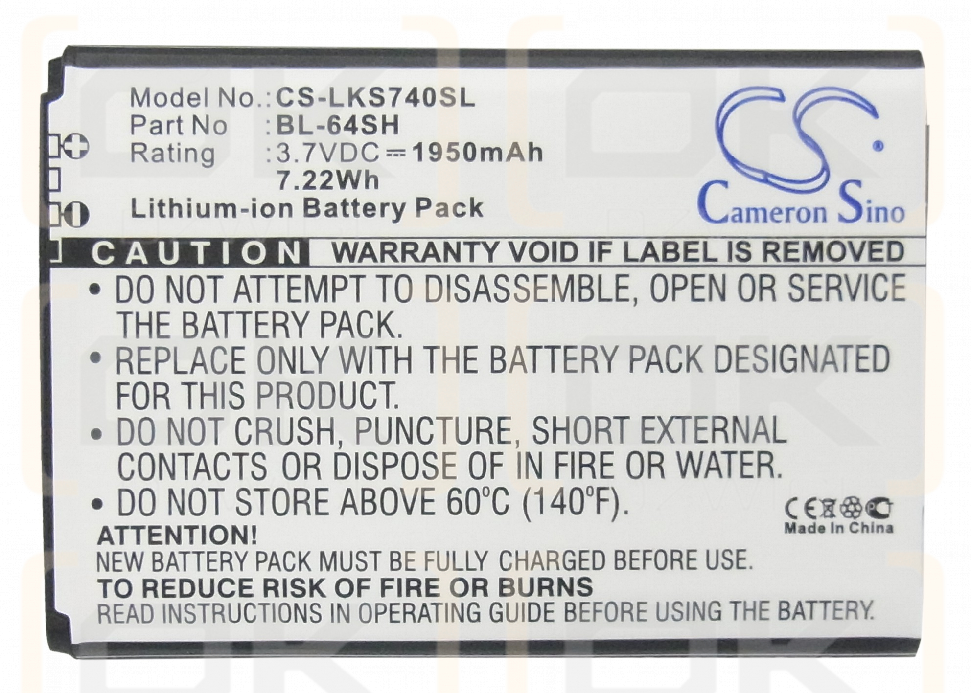 LG F540S / BL-64SH 1950mAh Li-ion 3.7V (Cameron Sino)