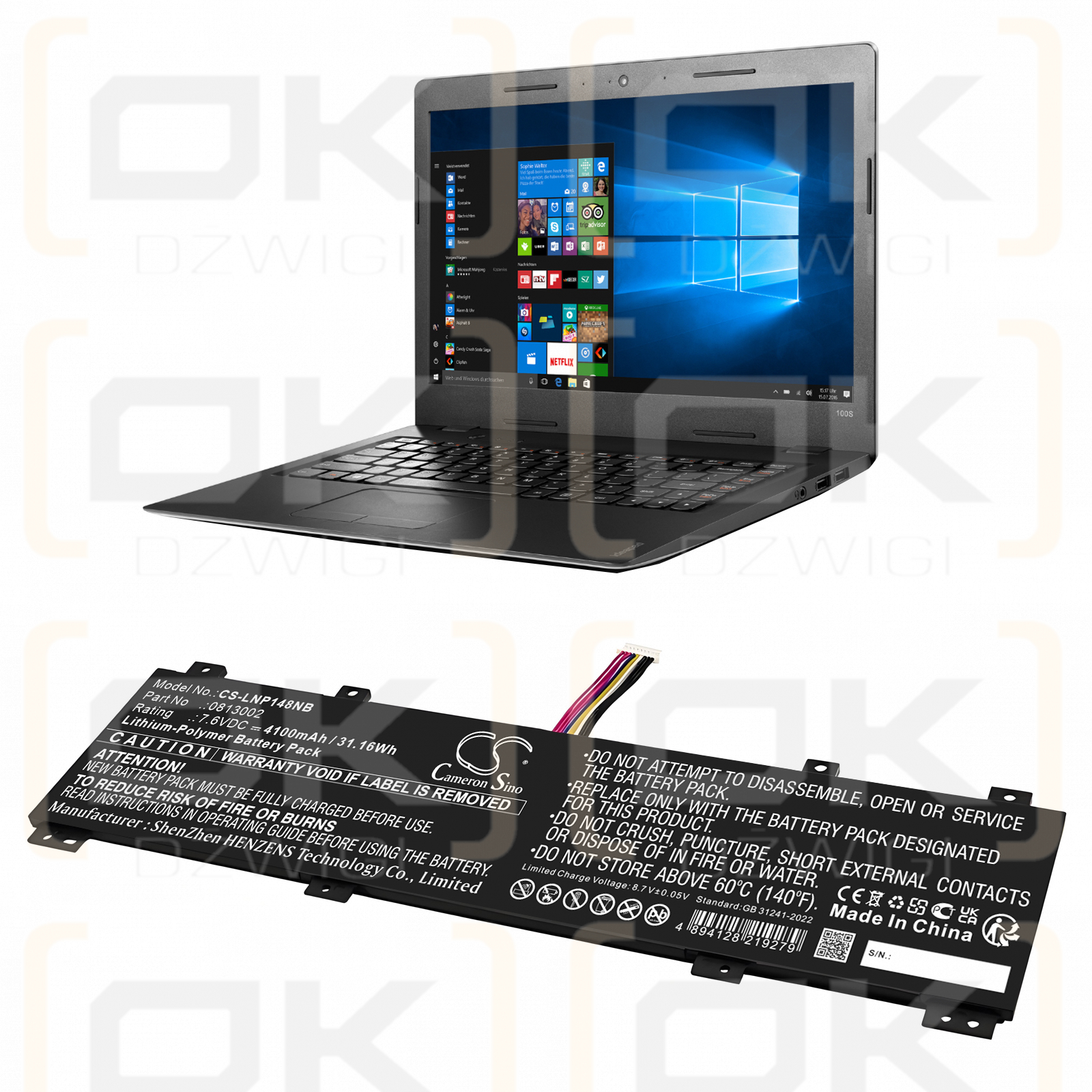 Lenovo Ideapad 100S-14IBR(80R900FXUS) / 0813002 4100mAh Li-Polymer 7,6V (Cameron Sino)