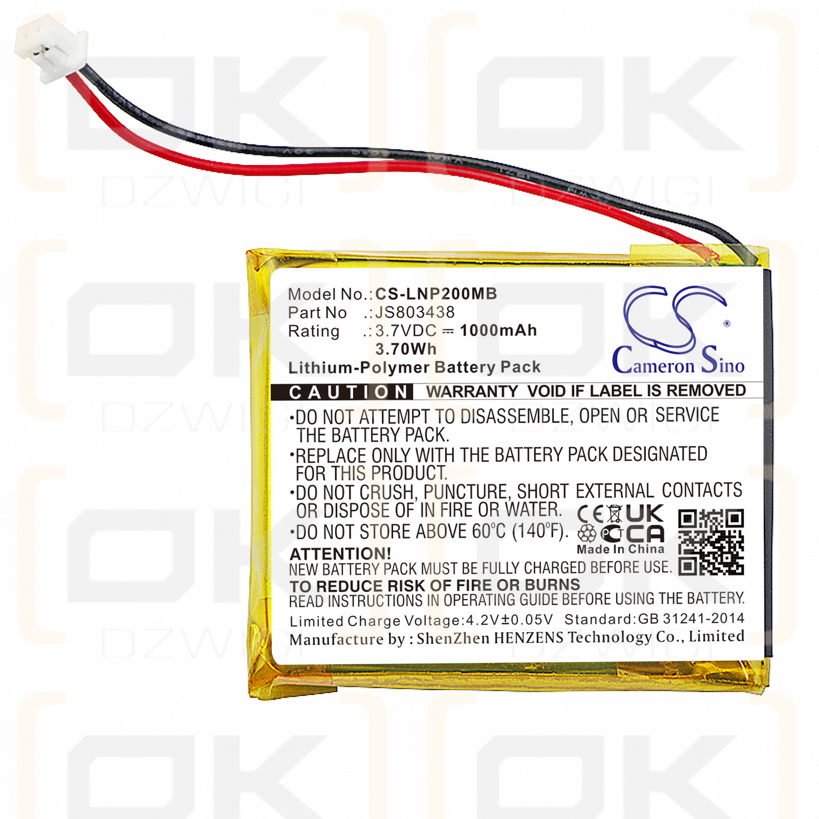 Luvion Platinum 2 / JS803438 1000mAh Li-polímero 3.7V (Cameron Sino)