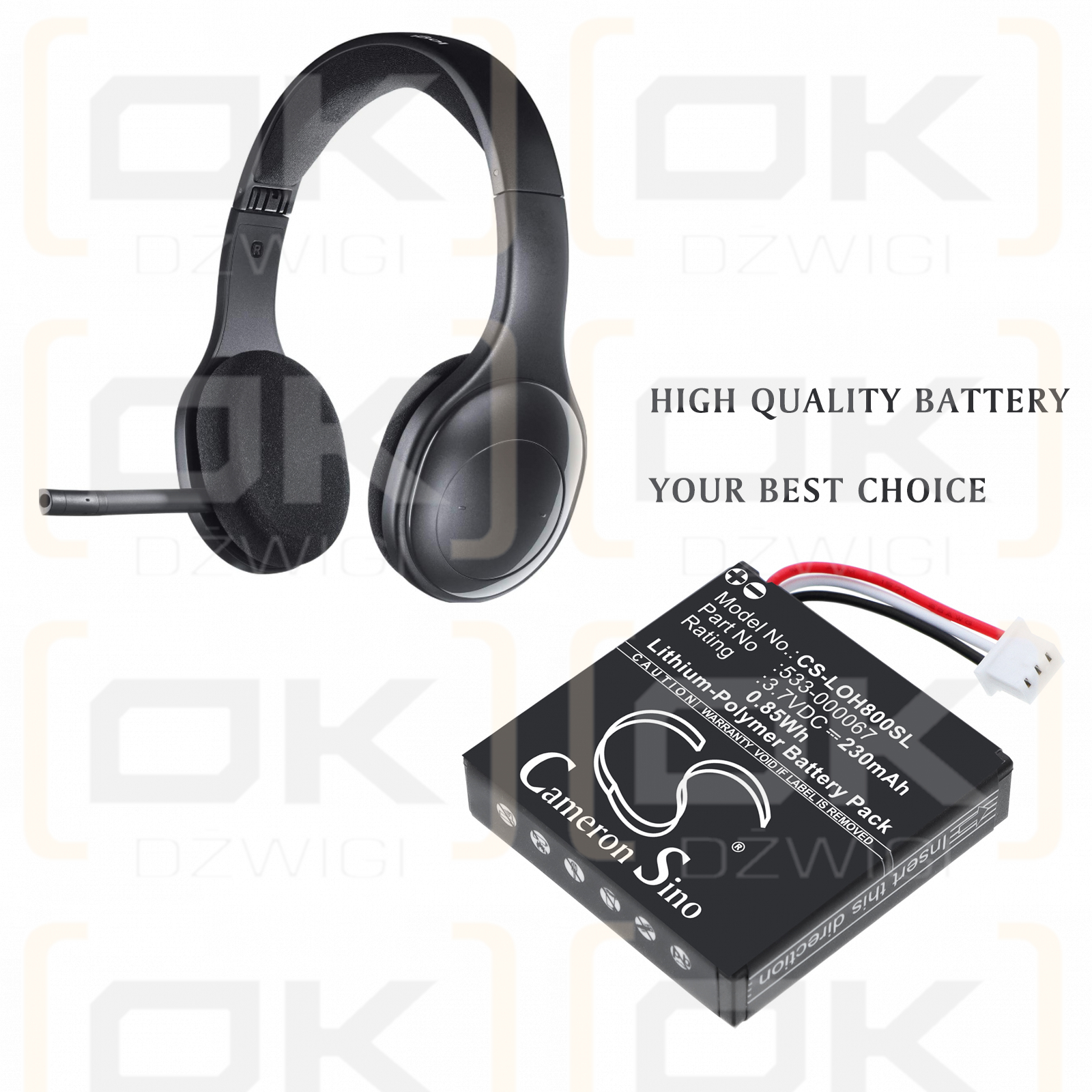 Logitech H800 / 533-000067 Batería de polímero de litio de 230 mAh y 3,7 V (Cameron Sino)