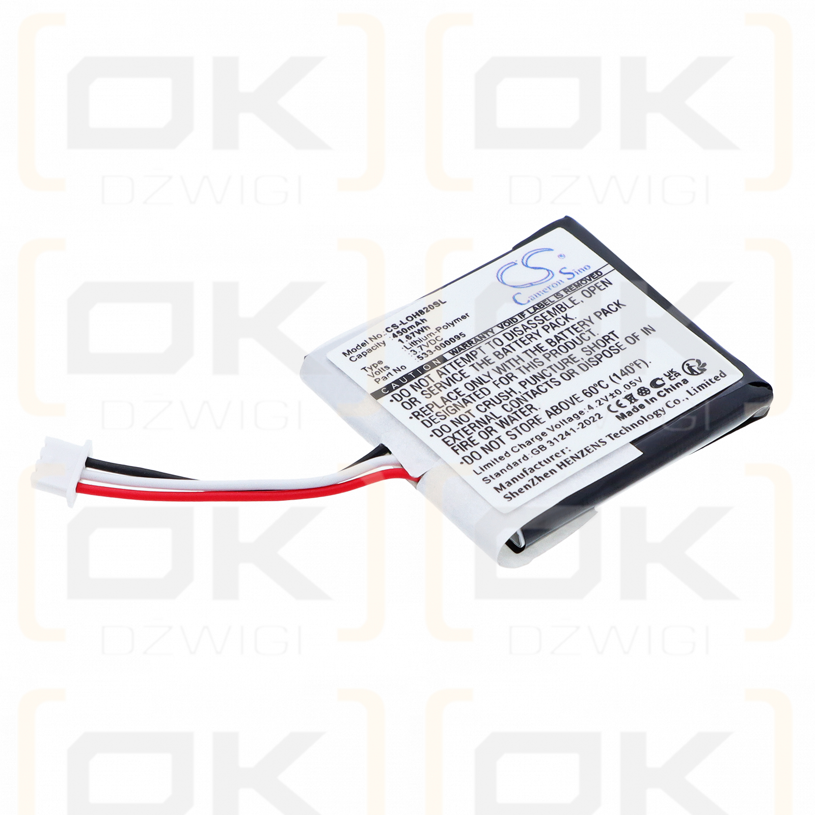 Logitech H820e / 533-000095 Batería de polímero de litio de 450 mAh y 3,7 V (Cameron Sino)