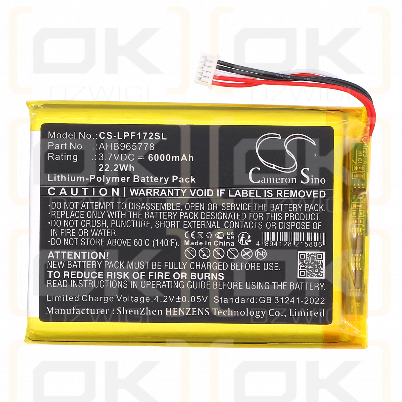 Monitor de bebé Leapfrog LF1726FHD / AHB965778 6000 mAh, polímero de litio, 3,7 V (Cameron Sino)