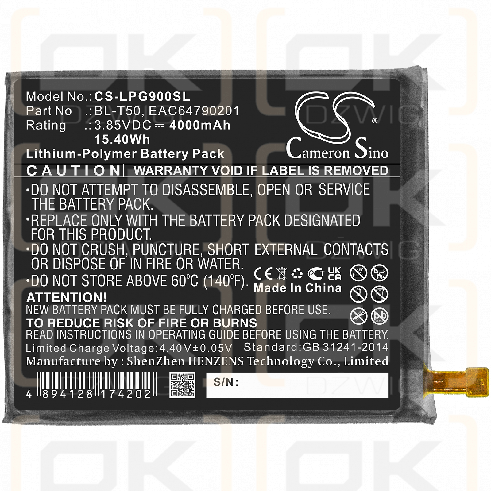 LG G900N / BL-T50 4000mAh Li-Polymer 3.85V (Cameron Sino)