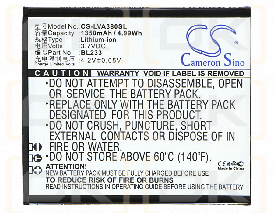 Lenovo A1000-A / BL233 1350mAh Li-ion 3.7V (Cameron Sino)