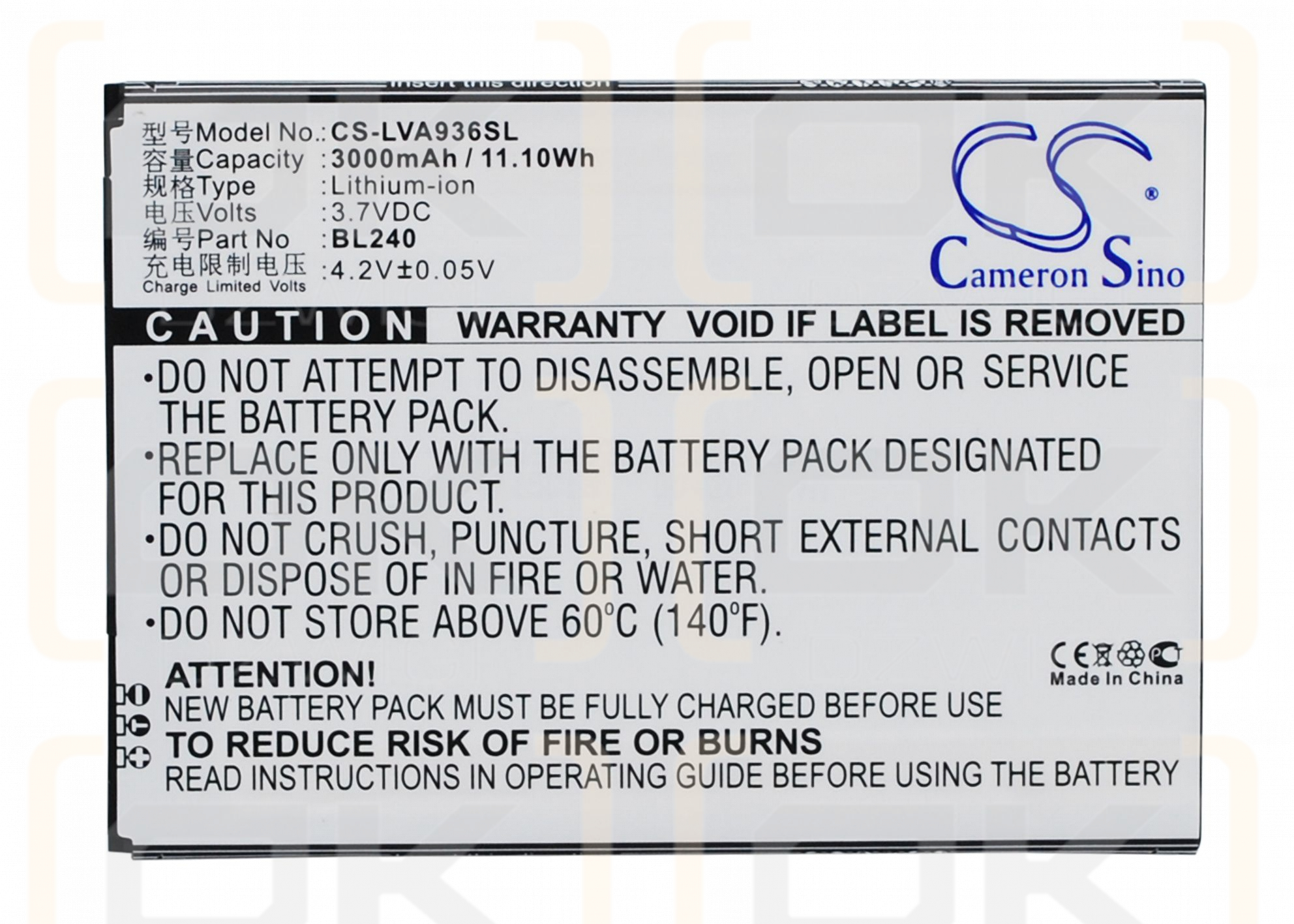 Lenovo A936 / BL240 3000 mAh Li-Polymer 3,7 V (Cameron Sino)