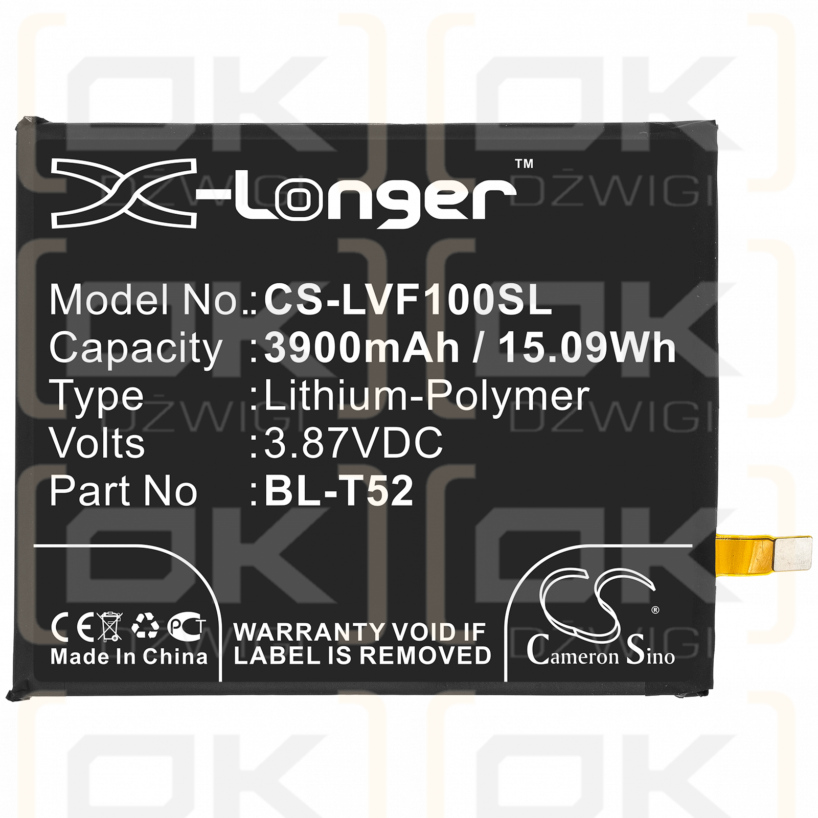 LG LMF100VMY / BL-T52 3900mAh Li-Polymer 3.87V (Cameron Sino)