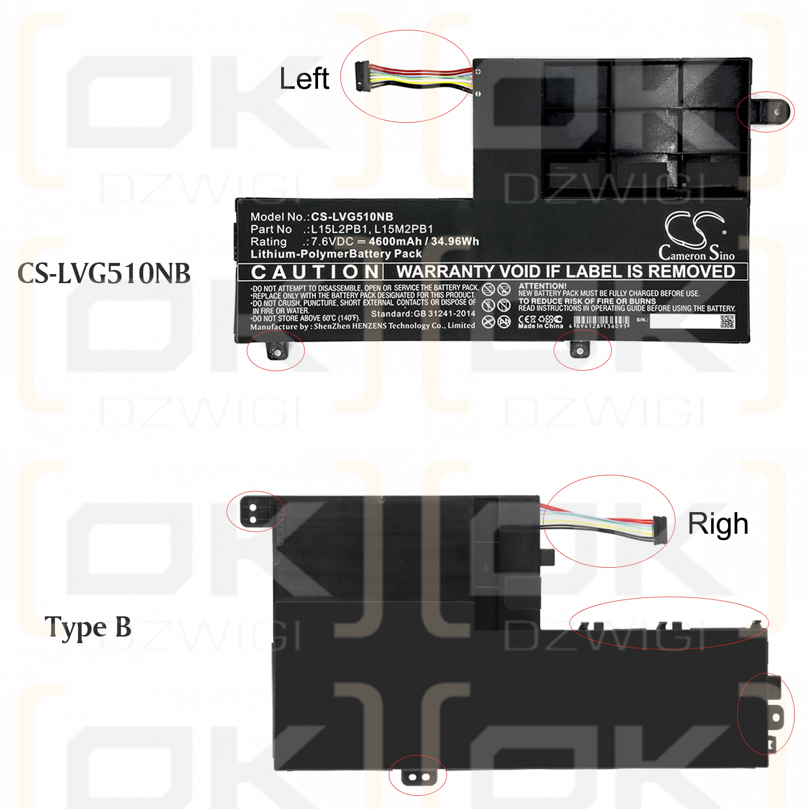 Lenovo YOGA 510-15ISK-80SR00DWMB / L15L2PB1 4600mAh Li-Polímero 7.6V (Cameron Sino)