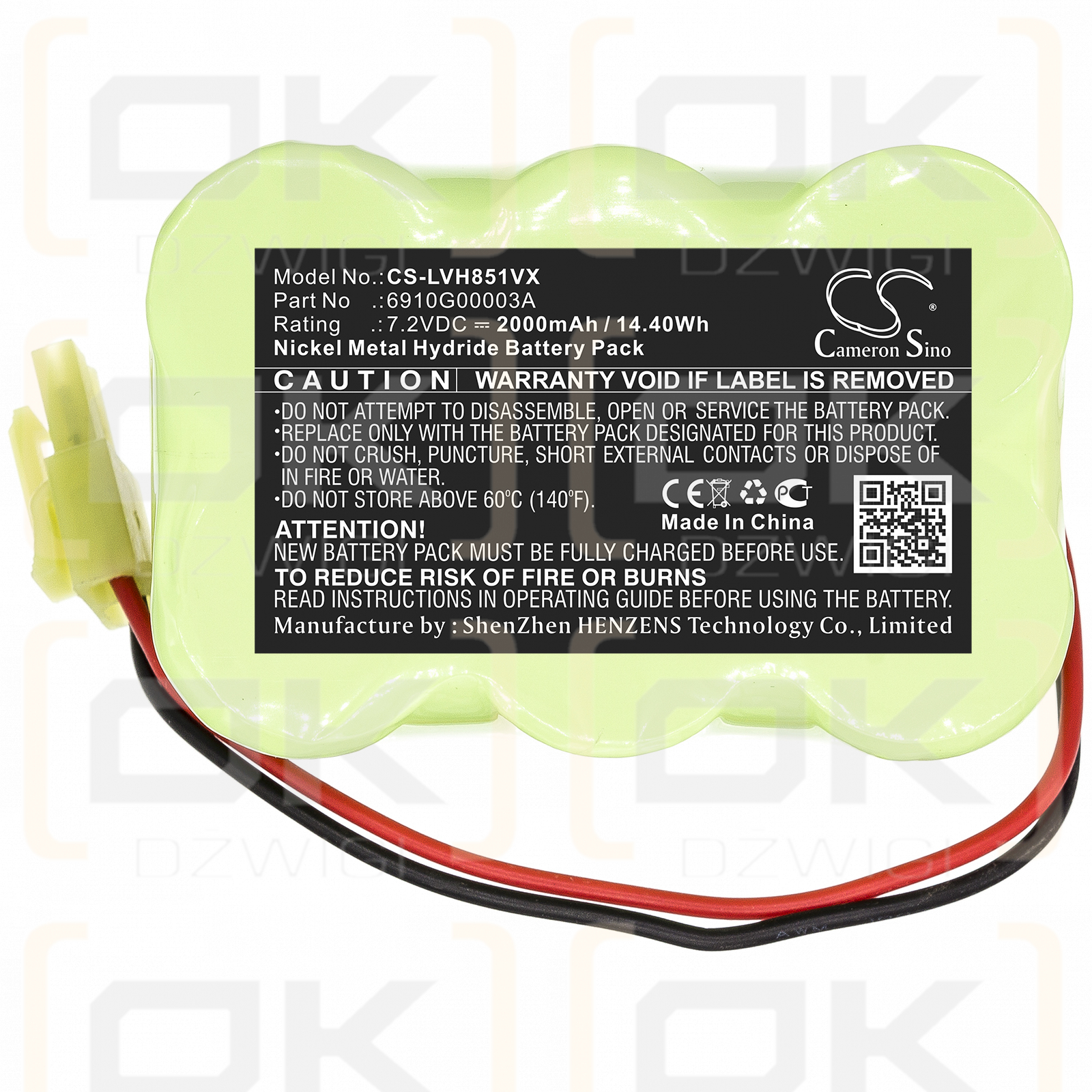 LG VH852CP / 6910G00003A 2000mAh Ni-MH 7.2V (Cameron Sino)