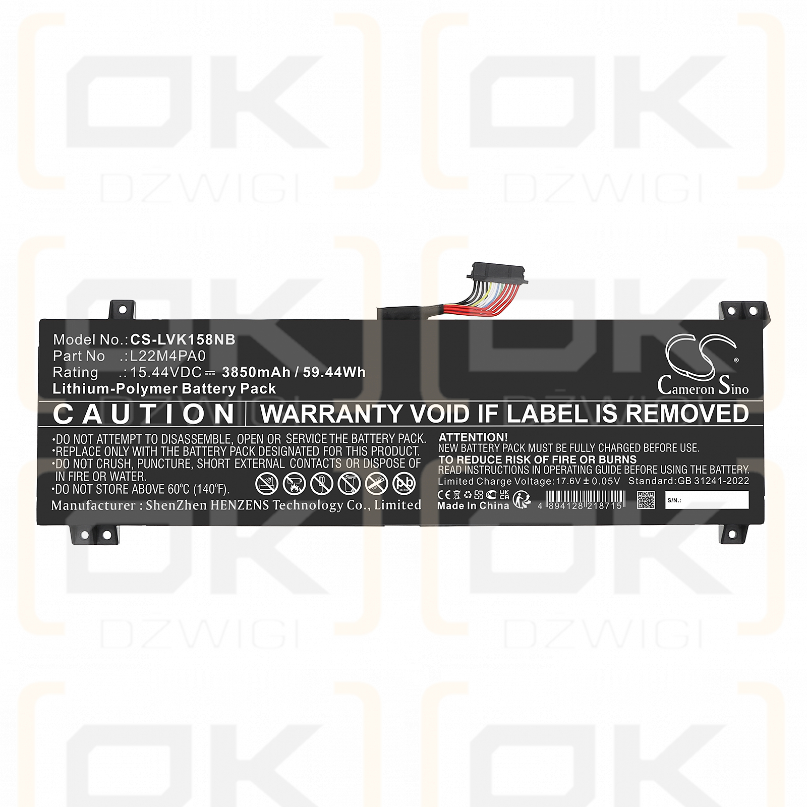 Lenovo LOQ 15IRH8 82XV00PHIN / 5B11K38526 3850 mAh Li-Polymer 15,44 V (Cameron Sino)