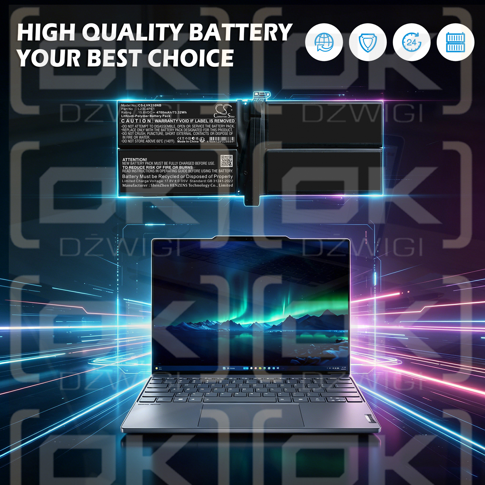 Bateria zamienna do Lenovo ThinkBook 13x Gen 4 IMH (21KR) /  5CB1M72403 4700 mAh Li-Polymer 15.6 V (Cameron Sino)
