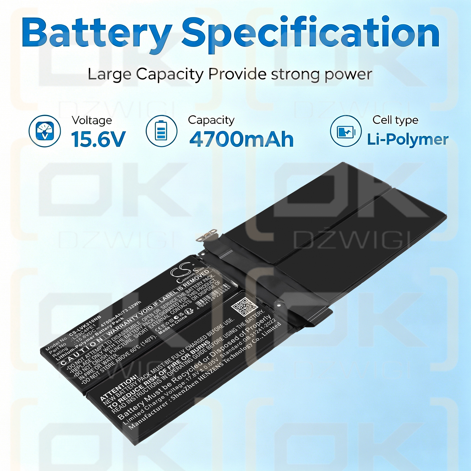 Bateria zamienna do Lenovo ThinkBook 13x Gen 4 IMH (21KR) /  5CB1M72403 4700 mAh Li-Polymer 15.6 V (Cameron Sino)