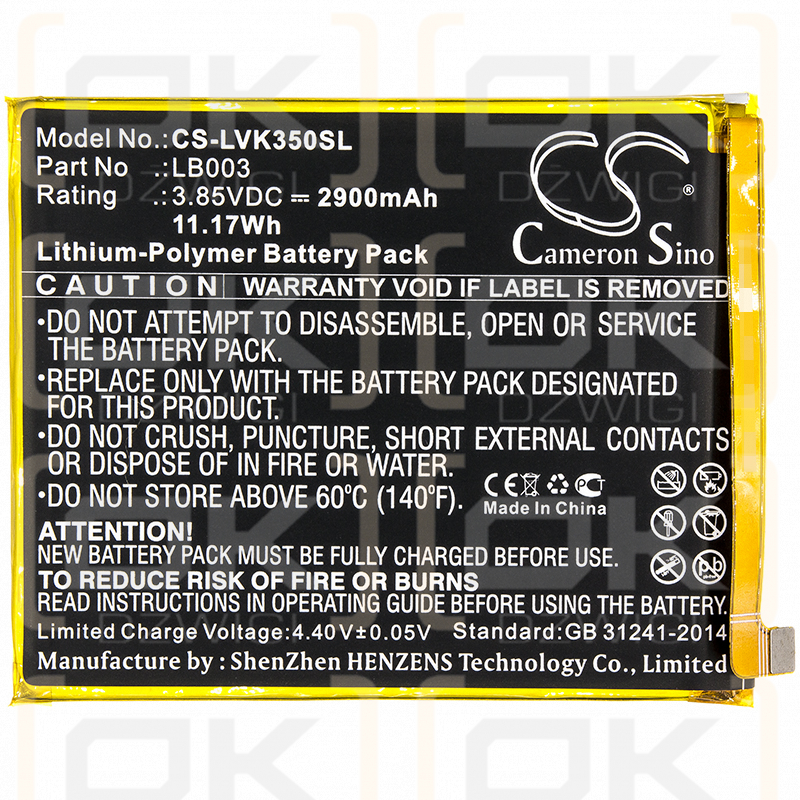 Lenovo K350t / LB003 2900mAh Li-polímero 3.85V (Cameron Sino)